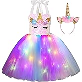 Gigoitly LED Light Up Rainbow Dress for Girls, Unicorn Costume for Girls 3-8Y, Unicorn Birthday Outfit for Princess Dress Up