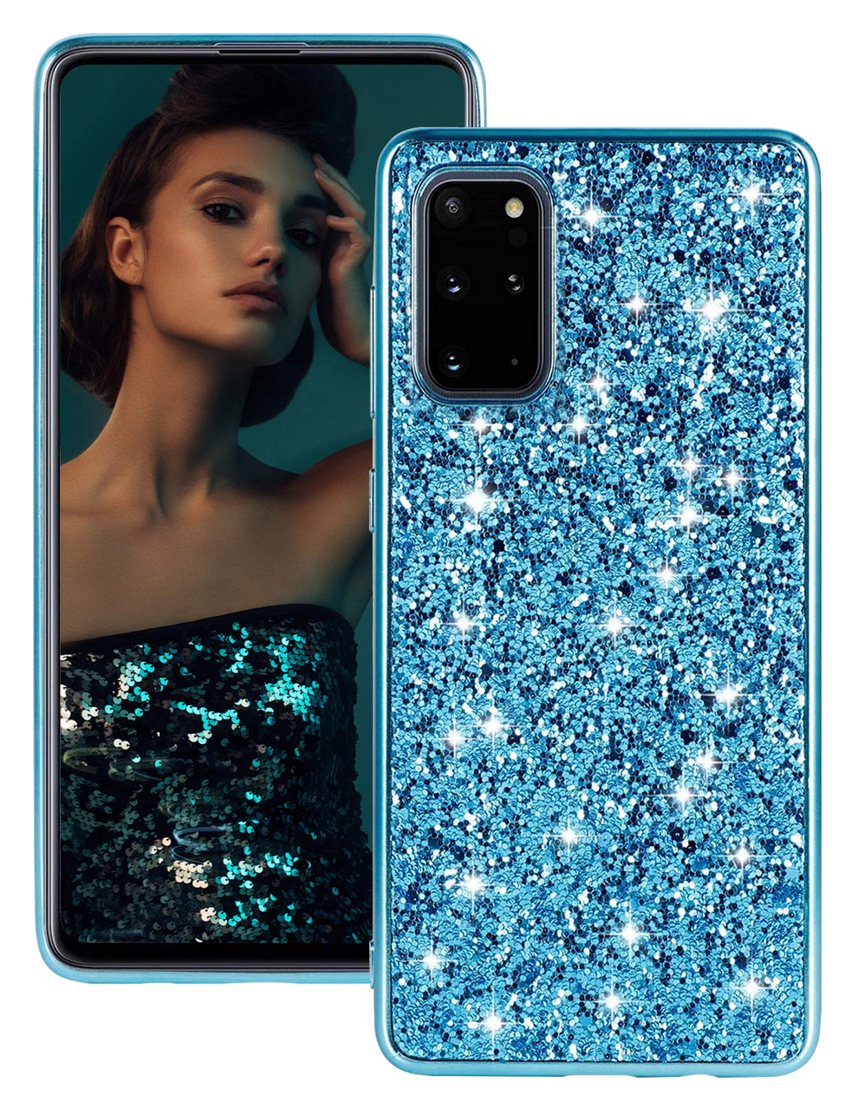 Compatible with Samsung Galaxy S20 / S20 Plus / S20 Ultra Case Glitter Bling Sparkle Shockproof Full Body Protective Ultra Thin TPU Mobile Phone Case Bumper Case (S20 Plus, Blue)