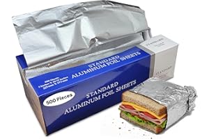 DHG PROFESSIONAL Aluminum Foil Sheets, 500 Count – 9" x 10.75" Pre-Cut Pop-Up Dispenser for Food Wrap, Sandwich Wrap, Hair Foils, Food Storage, Baking, Catering, Restaurant, Salon Use