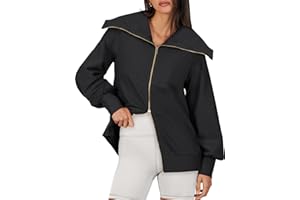 Caracilia Womens Zip Up Sweatshirt Oversized Hoodies Sweater Cute Casual Outfits Top 2023 Fall Winter Jacket Trendy Clothes