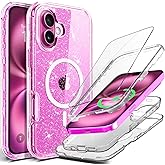 Coolwee Full Protective for iPhone 16 Case, Compatible with MagSafe, Cute for Women Girls, Hybrid 3 Layers Heavy Duty Rugged Shockproof for iPhone 16 Case Glitter Crystal Clear Bling