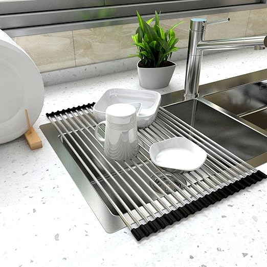 Hemore 52 X 34cm Dish Drainer Over Sink Roll Up Dish Drying Rack