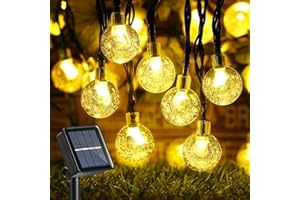 Joomer Outdoor Solar String Lights 45.5Ft 60 LED Solar Powered String Lights Waterproof,8 Modes Crystal Ball Lights Solar Fairy Patio Lights for Garden, Lawn, Porch, Gazebo, Bistro(Warm White)
