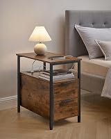 VASAGLE Slim Side Table with Charging Station Rustic Brown Black LET326B01 view 9