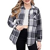 Arshiner Girls Flannel Long Sleeve Shirts Button Down Plaid Shacket Jackets Casual Blouses Tops with Pockets