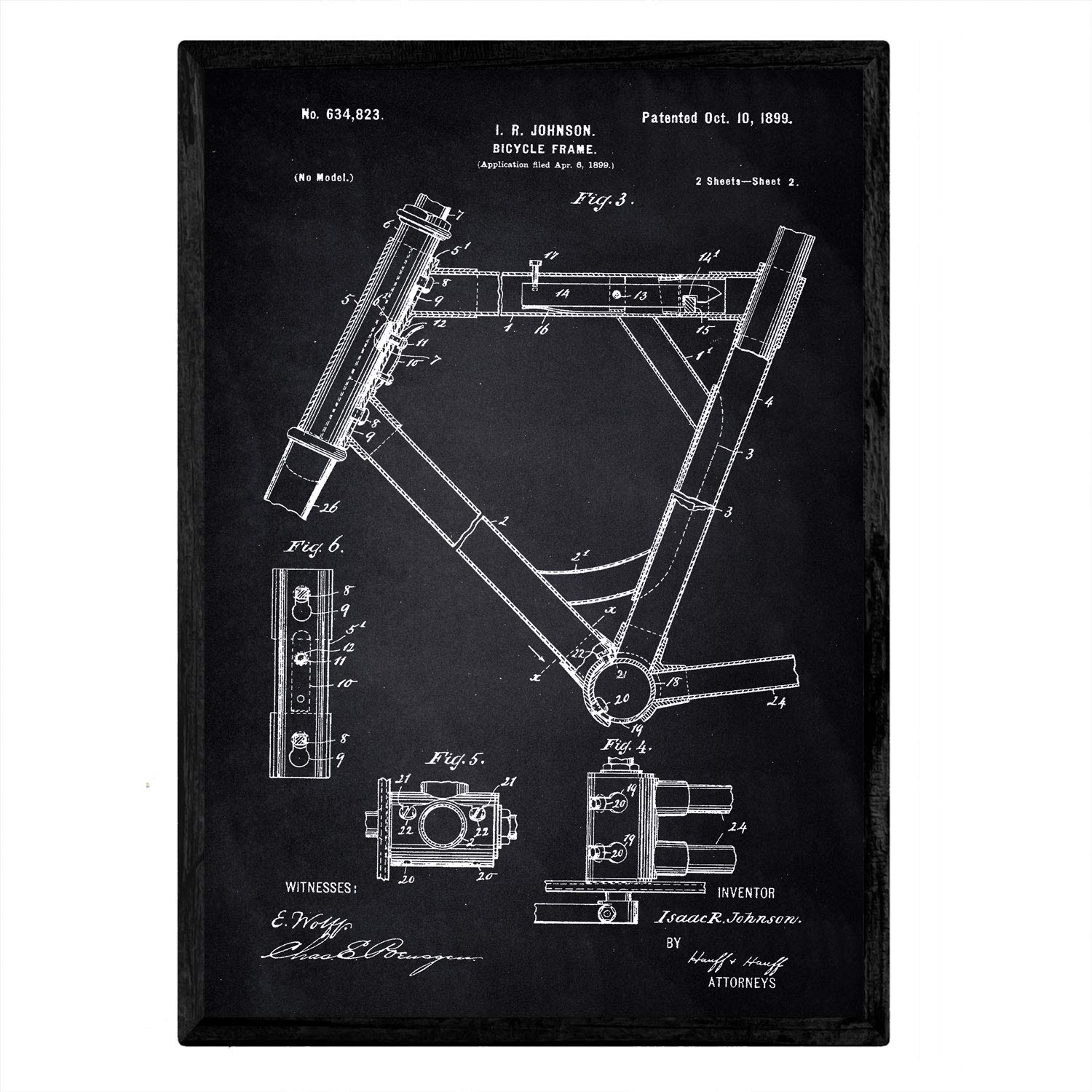 Nacnic Poster Marco patent bike 2. Plate with old design patent in A3 size with black background