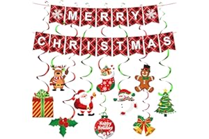 KINGZONE Merry Christmas Birthday Party Banner Decorations - Christmas Hanging Swirls Party Decorations Set Merry Christmas Sign Snowman Elk for Xmas Holiday Party Supplies Decor Kids, Boys, Girls