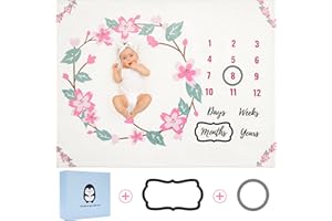 MARZEL GOODS Baby Monthly Milestone Blanket Floral, First 12 Months Baby Milestone Blanket for Baby Girl, for Newborn Girls, Newborn Essentials Photo Blanket for Age and Growth 40x50