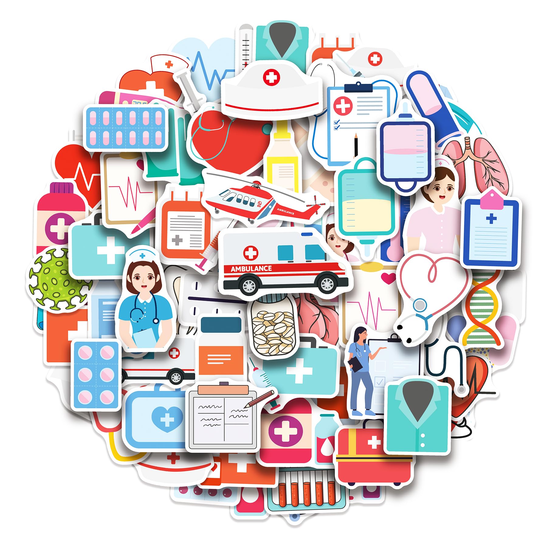 Photo 1 of 100 Pack Nurse Stickers, Medical Healthcare Doctor Party Favors Gift, Birthday Decorations Gifts