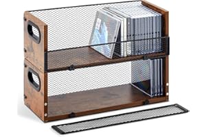 Geelin 2 Pcs Wooden Cd Storage Box Holder Racks Retro Cassette Tape Display Stand with Carrying Handles, Organizer Shelf for Movie Cases, Dvds, Cd Organizer Can Store up to 36 Pcs