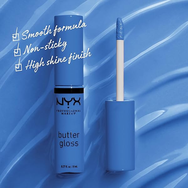 NYX PROFESSIONAL MAKEUP BUTTER GLOSS, NON-STICKY LIP GLOSS – BLUEBERRY TART (PERIWINKLE BLUE)