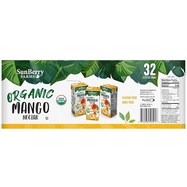 SUNBERRY FARMS ORGANIC MANGO NECTAR JUICE BOXES 32 PACK (6.75 FL OZ) – ORGANIC MANGO JUICE DRINKS, ALL NATURAL, REAL SUGAR, TROPICAL FRUIT JUICE FOR KIDS & FAMILY