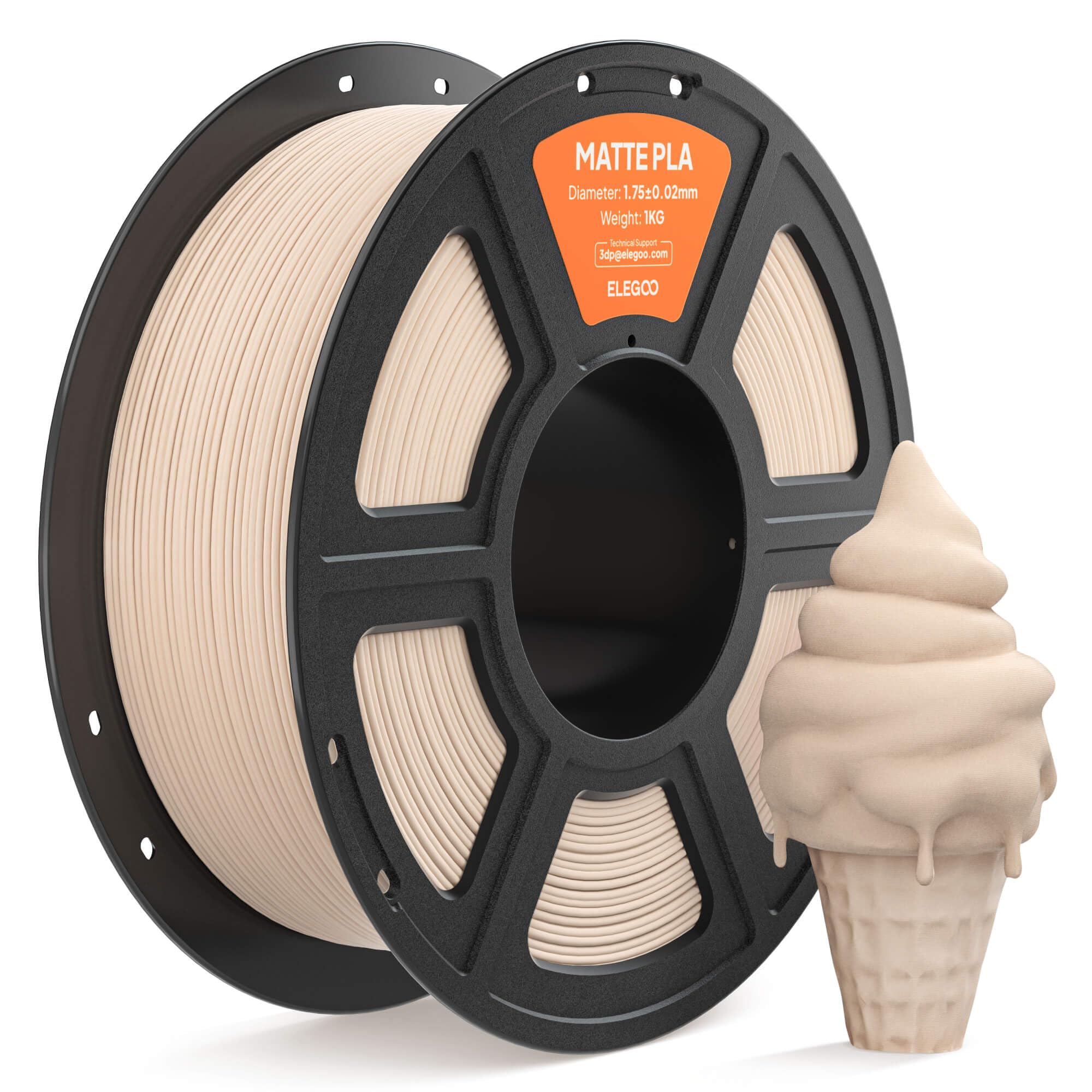 Photo 1 of **MISSING PRODUCT**
ELEGOO Matte PLA Filament 1.75mm Beige 1KG, 3D Printer Filament High Precision, 1kg Spool (2.2lbs) Fits for Most FDM 3D Printers