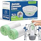 Charmount Bedside Commode Liners, Disposable Commode Bags with Drawstring, Leakproof Universal Fit Portable Toilet Chair Bucket &amp; Bedpan Liners for Home &amp; Camping Use-50 Pack