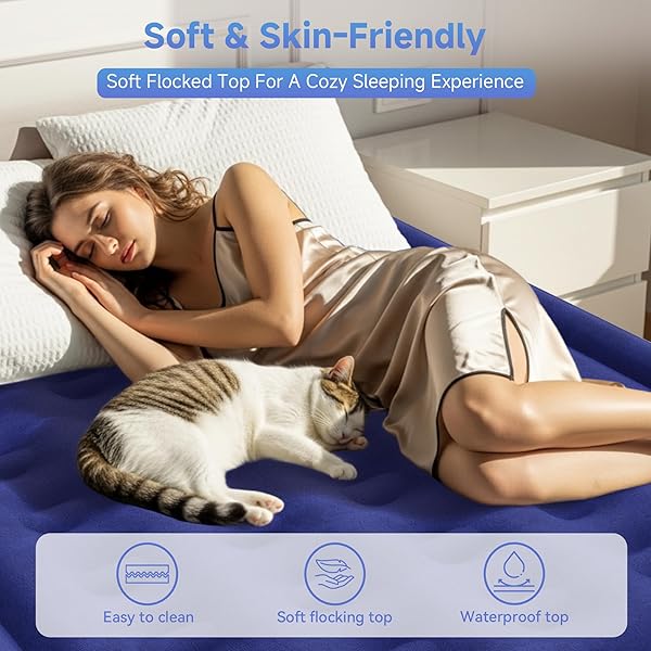 SEBOR AIR MATTRESS TWIN WITH BUILT-IN PUMP 18″, COMFORTABLE SELF-INFLATING AIR MATTRESS WITH HIGH-SPEED PUMP, DURABLE BLOW UP MATTRESS TWIN WITH STORAGE BAG FOR GUESTS, CAMPING, TRAVEL