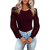 LUXVEER Women's Mesh Long Sleeve Shirts 2025 Fall Ribbed Knit Fitted Tops Business Dressy Casual Work Blouses