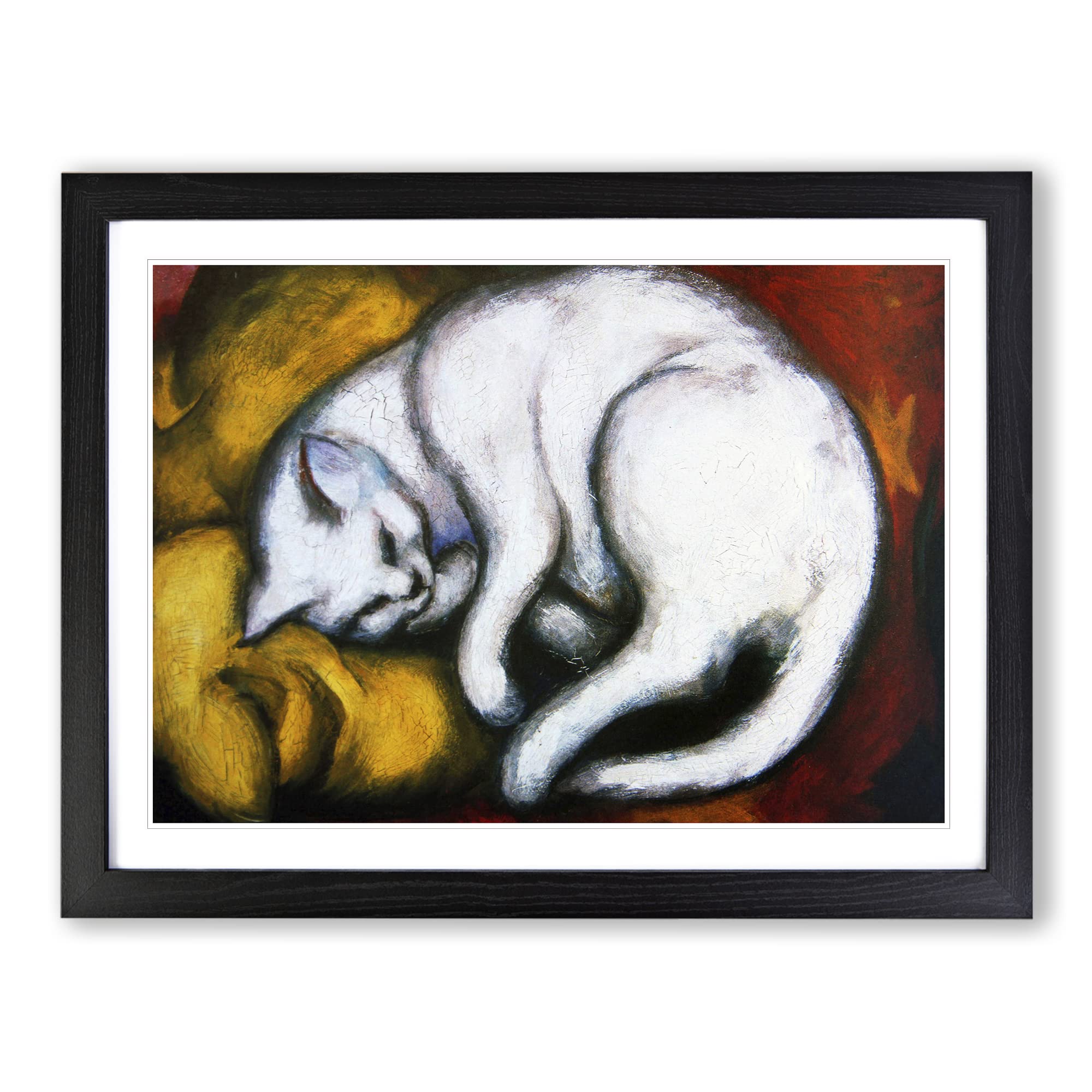 Sleeping Cat By Franz Marc Classic Painting Framed Wall Art Print, Ready to Hang Picture for Living Room Bedroom Home Office Décor, Black A3 (46 x 34 cm)