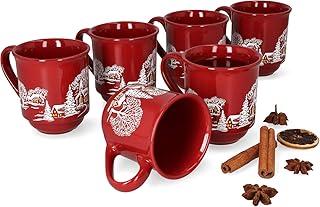MamboCat 6er Set Glühweinbecher 0,2L rot Weihnachtslandschaft | Klassische Porzellan Glühweintassen | geeicht | ideal für den Weihnachtsmarkt - den Profi & Gastronomiebedarf