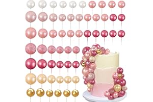 RASSLISA 56 PCS Colorful Ball Shaped Cake Topper Pearl Balls Cupcake Cake Insert Topper for Birthday Party Wedding Decoration Supplies(Pink and Seven Colors Series)