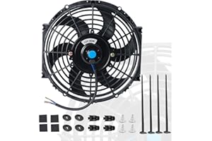 EVERESTWAY 10 Inch Black Universal Electric Radiator Slim Fan 12V 80W High Performance Cooling Push Pull w/Mounting Kit 1PCS