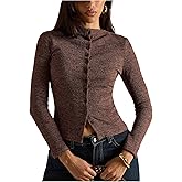 RoseSeek Women's Button Down Cardigan Long Sleeve Crew Neck Knit Tops Fitted Elegant Sweaters