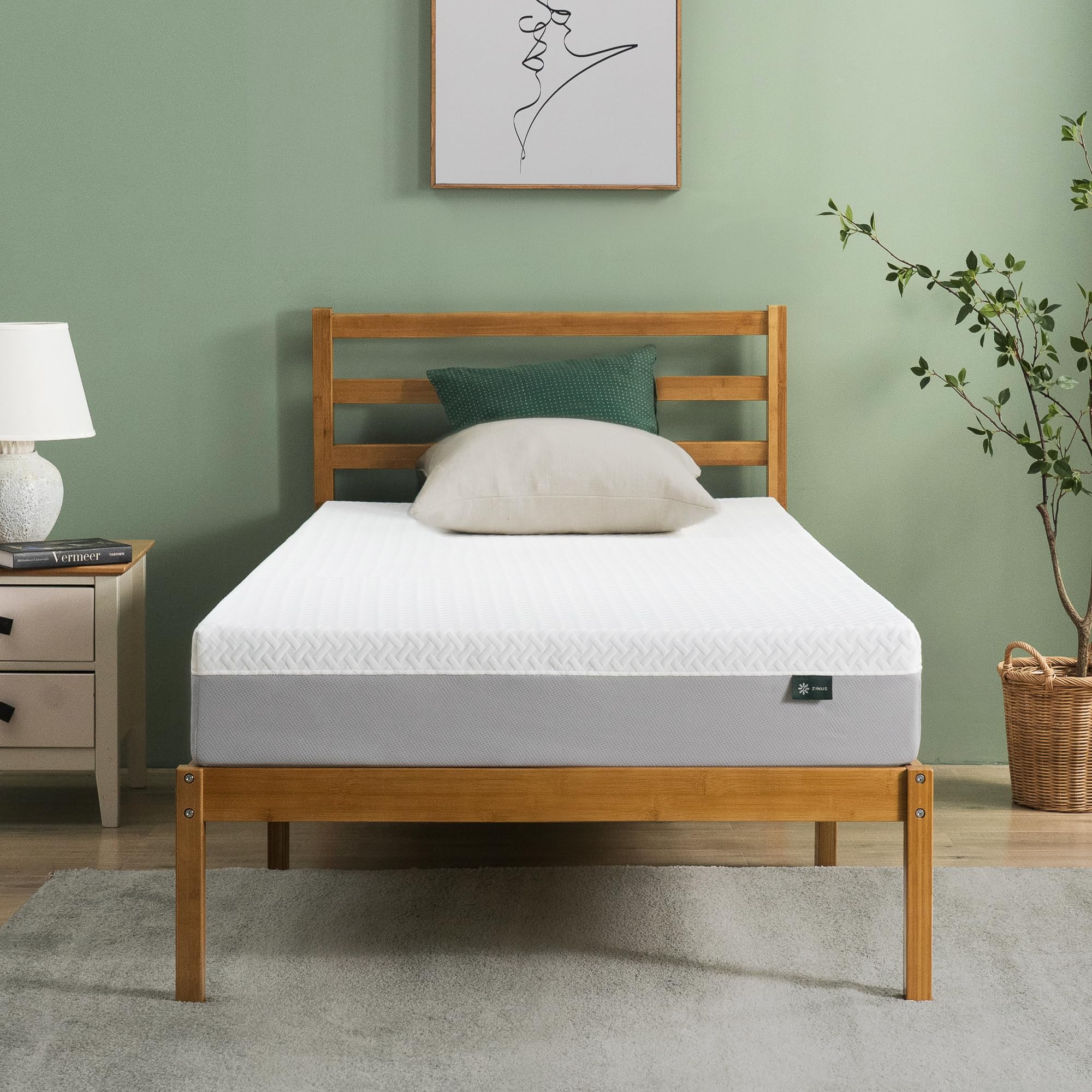 Photo 1 of ZINUS 8 Inch Green Tea Essential Memory Foam Mattress [New Version], Twin, Fiberglass Free, Medium Feel, Breathable Airflow Memory Foam, Certified Safe Foams & Fabric, Mattress in A Box