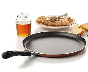 Large Crepe Pan 10 Inch Nonstick Coating and Bakelite Handle - Easy pancakes omelette fried eggs tortilla pancake pita bread Cookware - Best Crepes Pan Rounded Base durable