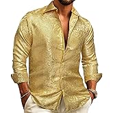 Barry.Wang Mens Silk Shirts Floral Paisley Button Down Dress Shirt for Men Mexico Western Cowboy Shirt Vintage