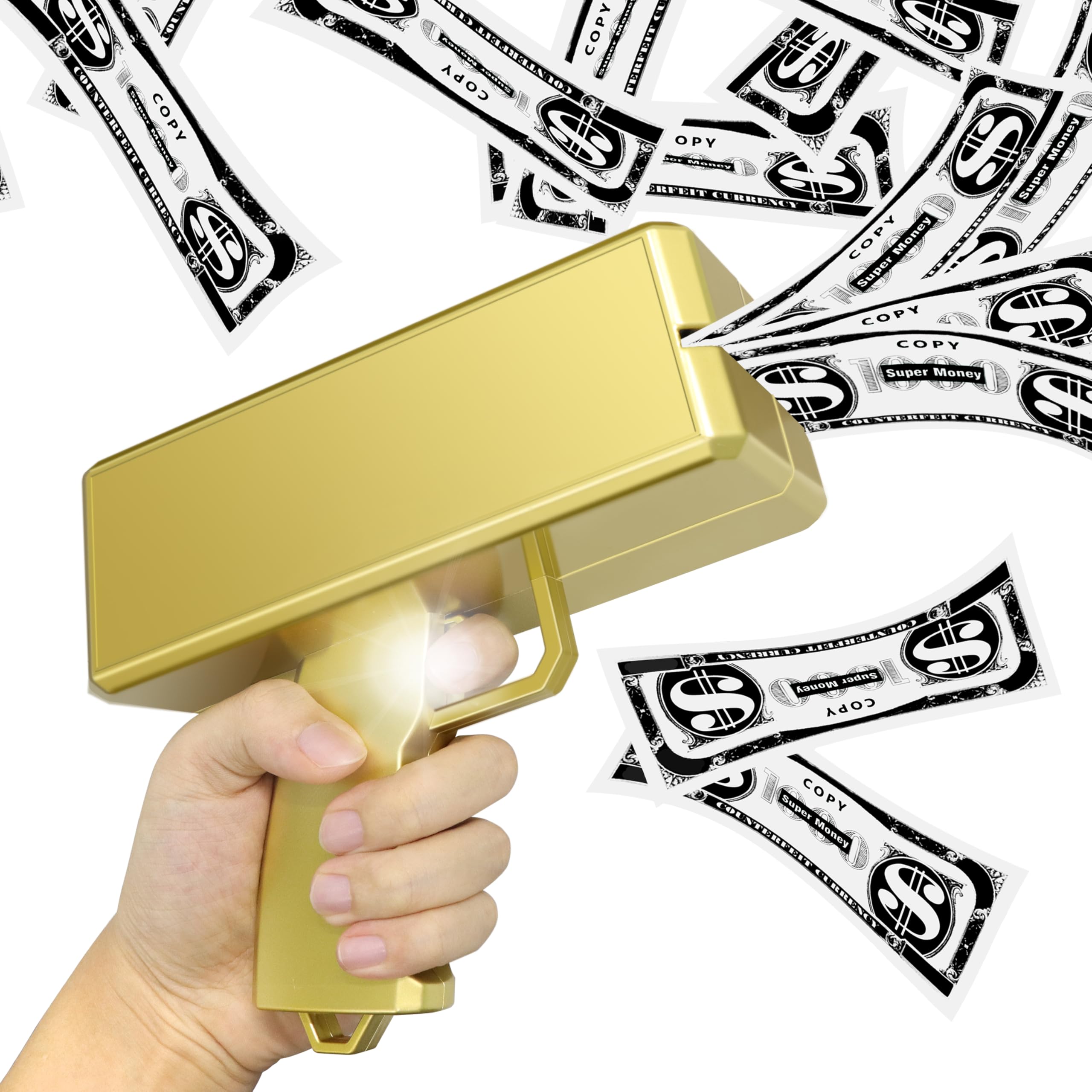 Photo 1 of Alagoo Super Money Guns Paper Playing Spary Money Gun Make it Rain Toy Gun, Handheld Cash Gun Fake Bill Dispenser Money Shooter Toy(Metallic Gold)