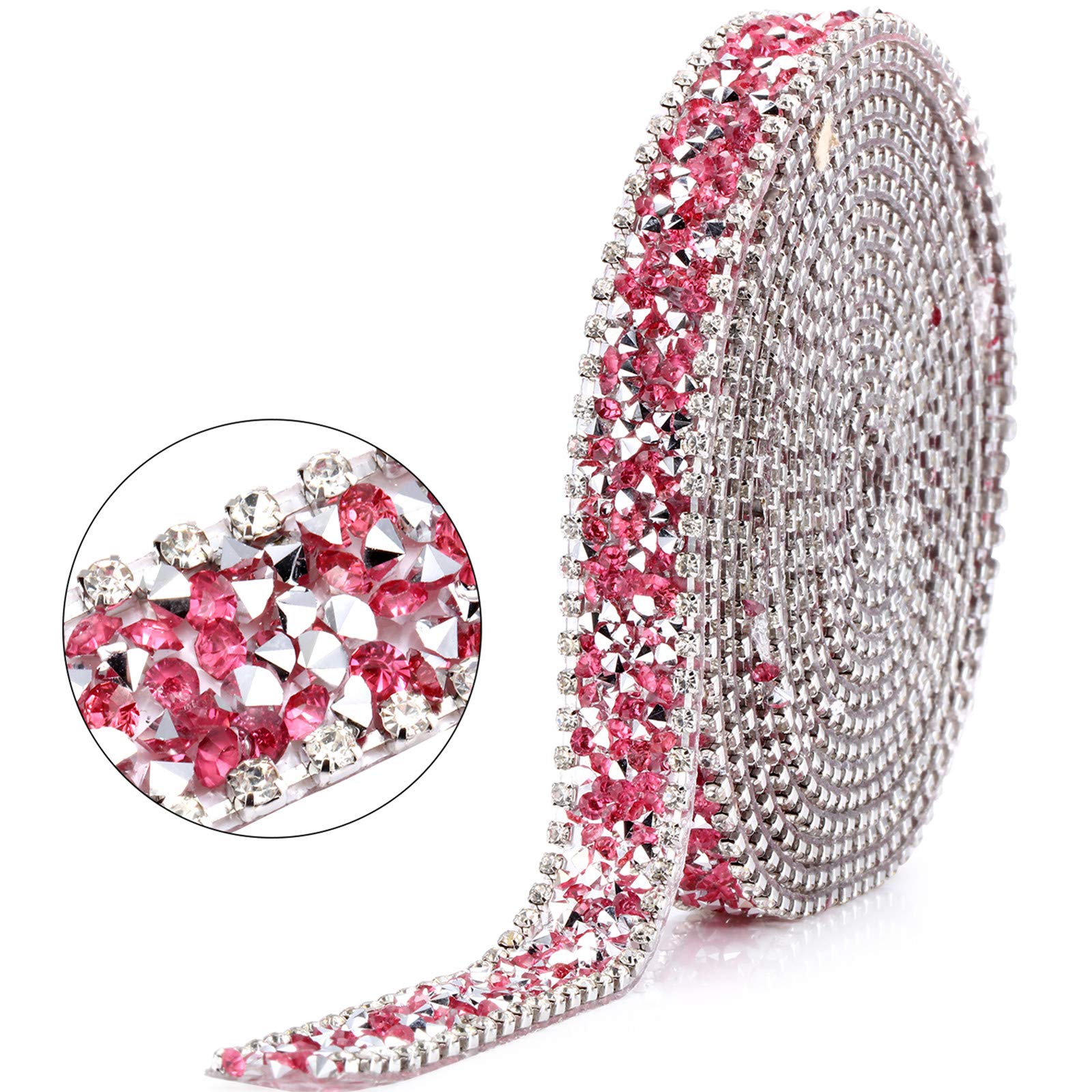 Photo 1 of 3 Yards x 0.6 Crystal Rhinestone Ribbon Pink Iron on Bling Rhinestone Trim Sparkling Diamond Ribbon Roll Decorative Sewn on Banding Belt Wrap Hot Fix Applique Embellishment for Wedding Crafts Cakes