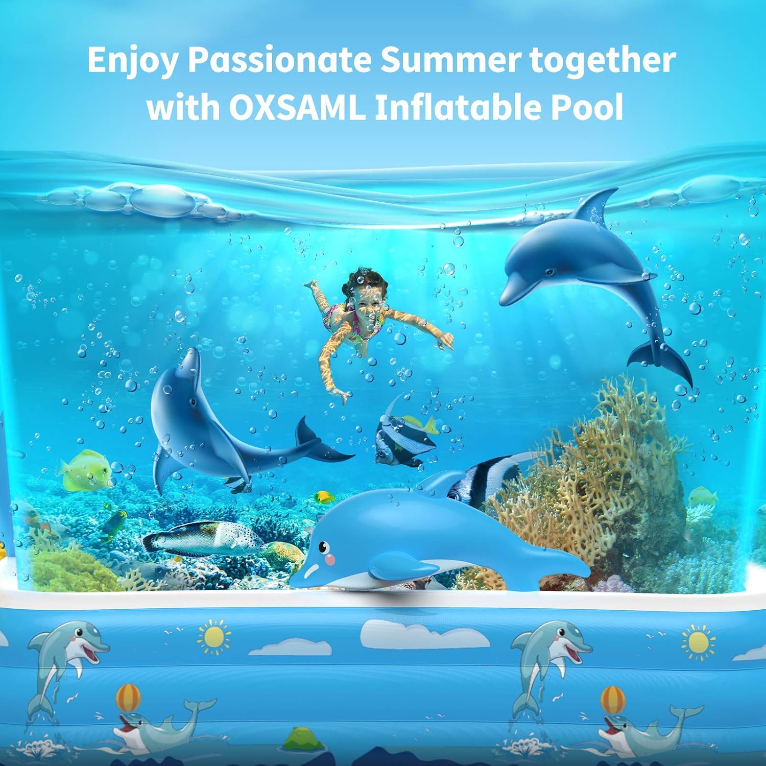 Inflatable Pool for Kids Family Oxsaml 98" x 71" x 22 " Kiddie Pool with Splash, Swimming Pools Above Ground, Backyard, Garden, Summer Water Party: Kitchen & Dining