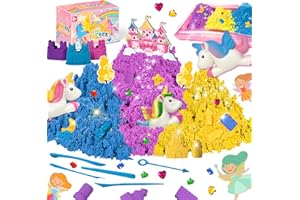 Innorock Unicorn Squishy Sand Kit - 2.5Lbs Play Sand in 3 Colors with Squishy Toys, Sensory Toys, Treasure Hunt, Castle Molds, Sandbox & Craft Tools, Birthday Gifts for Girls, Sand Art Kits for Kids