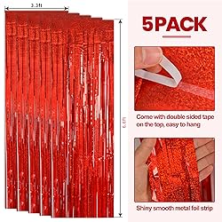 PABUES 5 Pack 3.3ft x 6.6ft Laser Red Tinsel