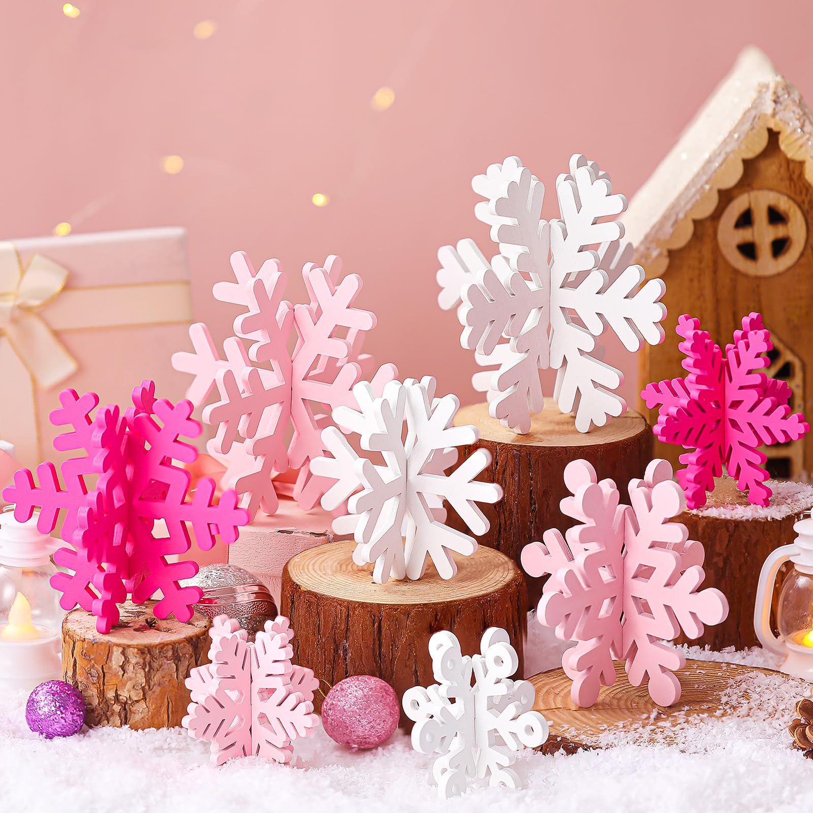 Photo 1 of **MISSING PARTS**
Wenqik 10 Pcs Winter Wooden Snowflake Decor Christmas Winter Snowflake Tabletop Decorations 3D Snow Table Signs Standing Centerpiece Xmas Tiered Tray Decorations for Party(White,Pink)