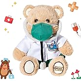 Hopearl Professional Dr. Bear Stuffed Animal Toy with Detachable Doctor Suit Uniform, White Coat, Stethoscope and Mask, Medical Plush Toy Bear Gifts for Kids Boys Girls, 10''