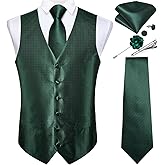 DiBanGu Mens Vest and Tie Set Formal Paisley Waistcoat and Necktie Pocket Square Cufflinks Silk Suit Vest for Tuxedo Wedding, Emerald Green, X-Large