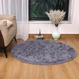 Aspire Homeware Round Rug 120x120cm Grey Anti Slip Shaggy Thick Pile view 2