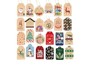 NIMBBEX 72Pcs Gift Tags for Christmas Presents, Christmas Gift Tags with String, Christmas Tags for Gifts Personalizing Your Holiday Presents，24Styles