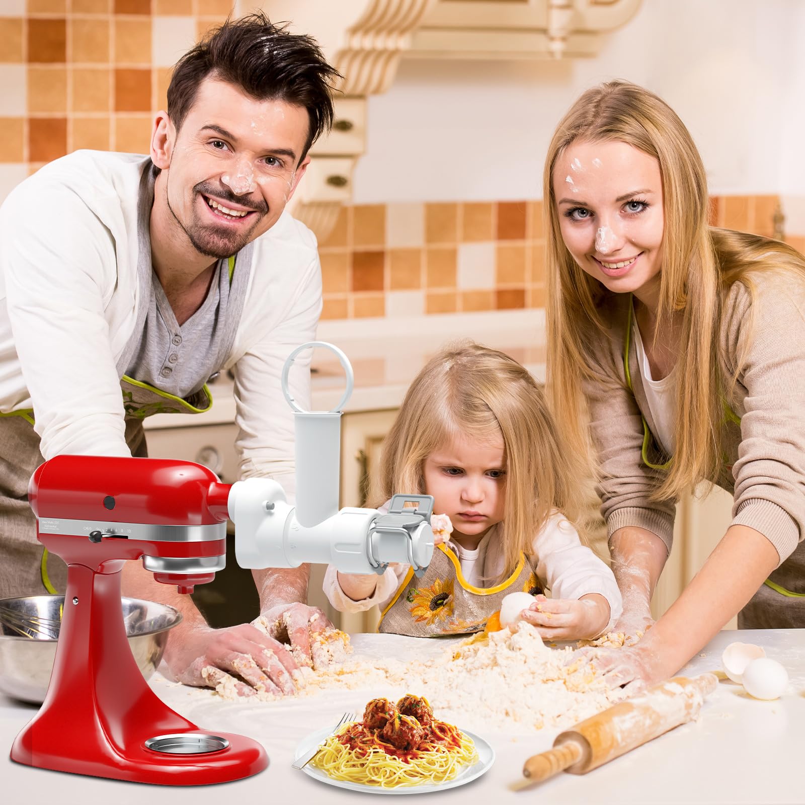Pasta Maker Attachment for Kitchenaid Stand Mixer with 6 Different Shapes of Pasta Outlet, Durable Kitchenaid Accessories and Attachments, Dishwasher Safe