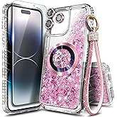 NGB Designed for iPhone 15 Plus Case, Rose Gold | Magnetic Compatible with MagSafe | Glitter Liquid Sparkle Cute Cover for Women Girls | with Screen Protector & Camera Lens Protector & Wrist Strap