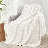 Exclusivo Mezcla Fleece Throw Blanket for Couch, Cozy Lightweight Blankets for All Season, Decorative Giftable Fuzzy Plush Wave Textured Throws for Women, Men, Ivory, 50x70 Inches