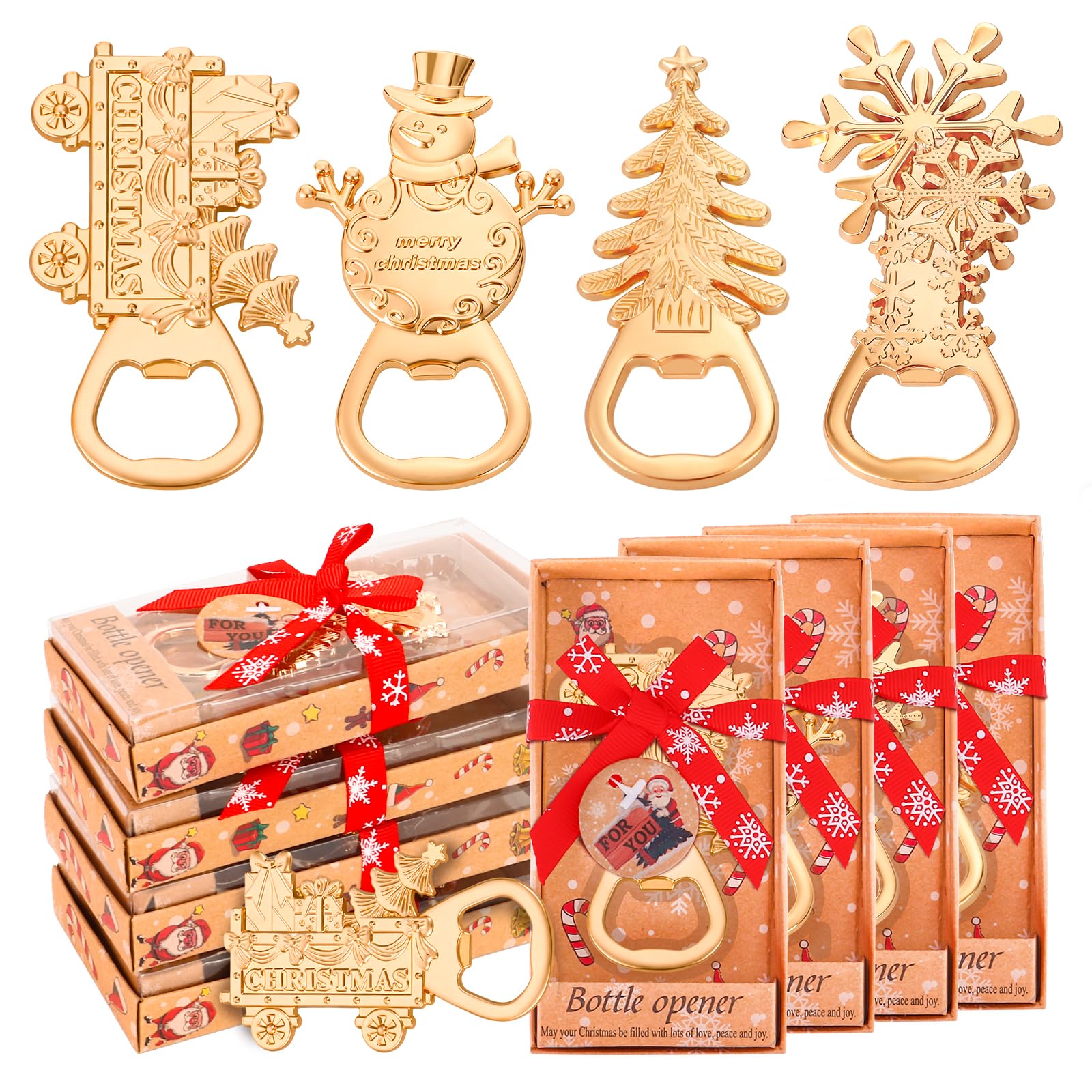 Photo 1 of 24Pcs Christmas Beer Bottle Opener Xmas Tree Snowman Snowflask Train Bottle Openers Christmas Themed Bottle Openers Christmas Party Favors for Adults for Christmas Festive Holiday Decorations Gift