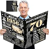 Kowlone Large 70th Birthday Card for Men Women, Happy 70th Birthday Decorations Black Gold, Giant Guest Signature Book, Back in 1956 Big Oversized Bdy Greeting Card Ideas Gift for Party Favors