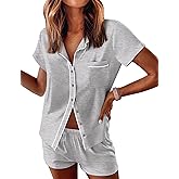 Ekouaer Womens Pajama Sets Button Down Lounge Set 2 Piece Loungewear Soft Sleepwear Short Sleeve Pjs with Pockets