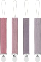 MoodyBaby Soft Organic Cotton Dummy Clips 4 Pack Pacifier Clips Unisex