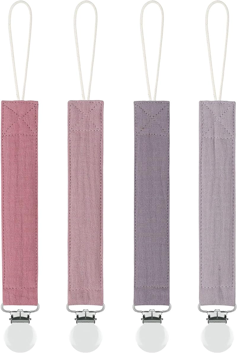 MoodyBaby Soft Organic Cotton Dummy Clips 4 Pack Pacifier Clips Unisex