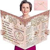 Turypaty Large 90th Birthday Card With Envelope for Girls, Pink Rose Gold The Year 1936 Happy 90th Birthday Giant Guest Signature Book Gift, Extra Big Ninety Greeting Card Decoration Party Supply