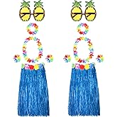 2 Sets 60 cm Hawaiian Hula Grass Skirt with Pineapple Sunglasses Flower Accessories, Straw