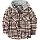 Spring&Gege Boys Flannel Hoodie Shirts Long Sleeve Plaid Button Down Shirt Jackets Casual Fall Winter Coat