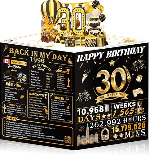 OLOSONG 30th Birthday Cards for Women Men, 3D Pop Up 30th Birthday Decorations for Friends, Funny 30 Year Old Birthday Gifts Ideas for Husband Wife Parents Him Her Friend sisters, Jumbo Back In 1996